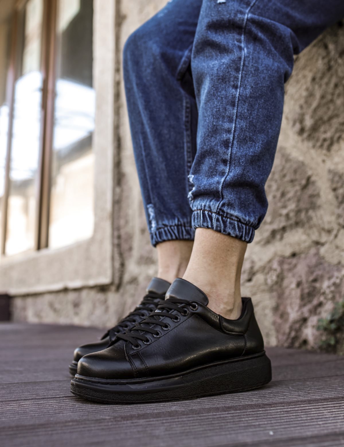 Ανδρικά μαύρα δίσολα Sneakers λαστιχένια σόλα CH25700B φωτογραφία